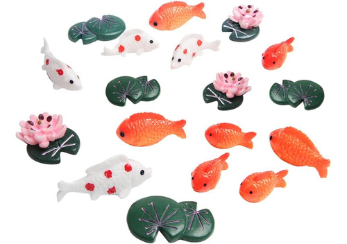 16 Piezas De Peces, Rana De Loto, Miniaturas, Bonsái De Jard