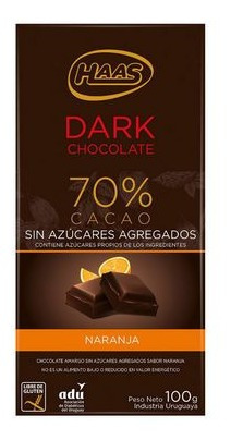 Haas Chocolate Amargo S/azucar Sabor Naranja 100g