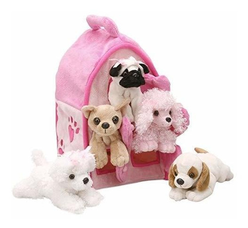 Peluche Pink Dog House Con Perros: Cinco (5) Perros De Peluc