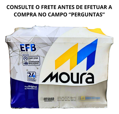 Bateria Moura 60ah Efb Fiat Uno Sporting 1.3 Gsr/uno Way 1.6 Gsr/uno Way 1.3 Mf60ad