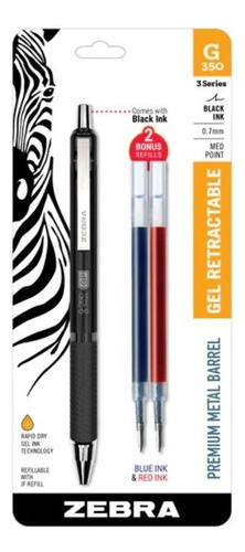 Bolígrafo De Gel Retráctil Zebra G-350 Punto Mediano 0.7 Mm. Color Del Exterior Negro