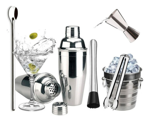 Kit Caipirinha Completo E Coqueteleira 500 Ml 6 Peças Inox  