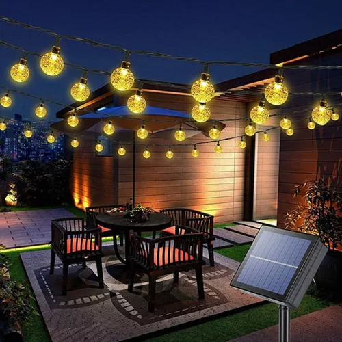 Guirnalda De Luces Solar 11m 60 Foco Exterior Jardin 8 Modos