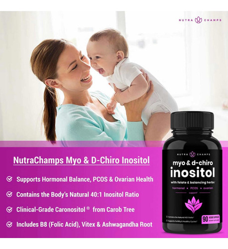 Myo Inositol & D-chiro 40:1 Ratio(90 Cápsulas) Hecho En E.u. Sabor Sin Sabor