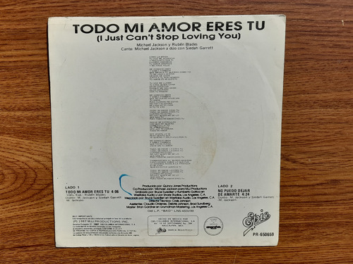 Michael Jackson.  Todo Mi Amor Eres Tu. Disco Sp Cbs Promo