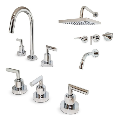 Imagen 3 de 10 de Juego Griferia Baño Completo Aqualaf Aqua Lever + Accesorios