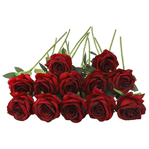 12 Rosas Artificiales De Un Solo Tallo De Seda Decoraci...