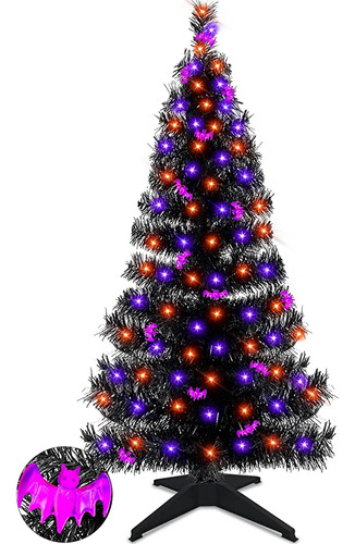 Turnmeon 4 Ft 80 Led Naranja Púrpura Iluminado Árbol De Hall