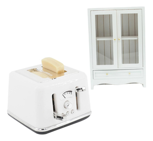 2x Mini Mueble De Casa De Muñecas 1:12 Y Tostadora Con 2