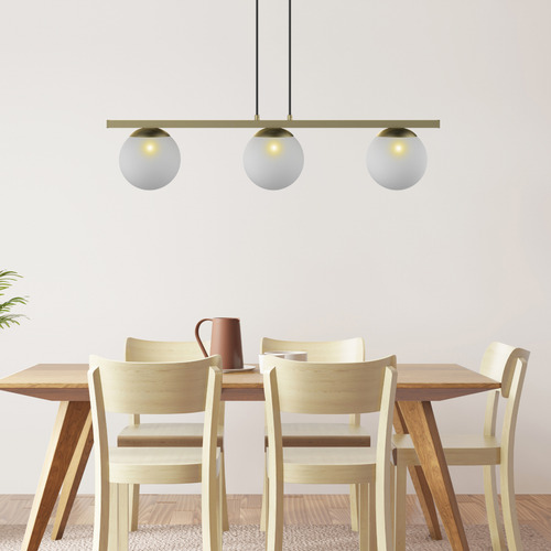 Pendente Luminária Jabuticaba Globo 80cm Alumínio 3 Globos Estrutura Dourado 127/220V