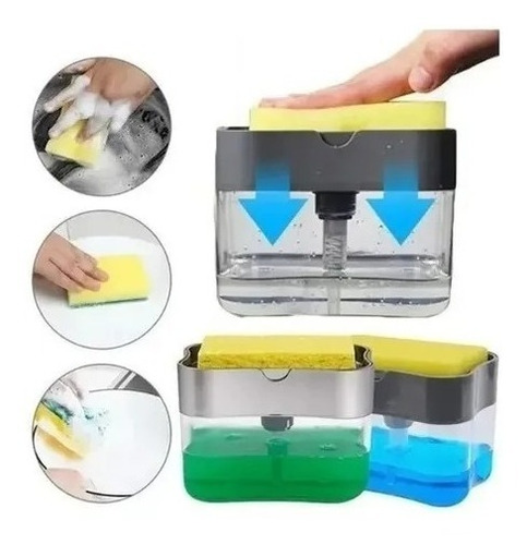 Dispensador de sabão líquido de cozinha cinza com máquina de lavar louça de esponja
