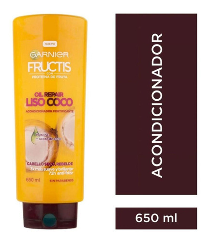  Fructis Acondiconador Liso Coco 650 Ml