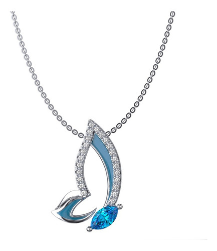 Collar De Lujo Con Dije Mariposa Azul Plata S925 Zirconia 