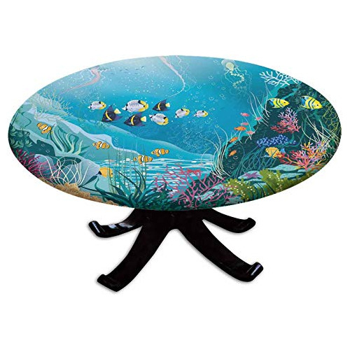 Elastic Edged Polyester Fitted Table Cover,underwater Landsc