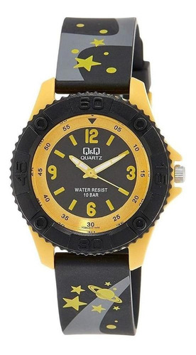 Relógio Infantil Masculino Preto E Amarelo Pulseira Estrelas