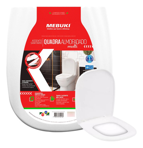 Assento Almofadado Retangular Vogue Plus Deca 1.6gpf 6.0lpf