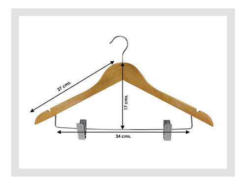 Imagen 4 de 5 de Perchas De Madera Con Broches Polleras Pantalones X 10 Unid