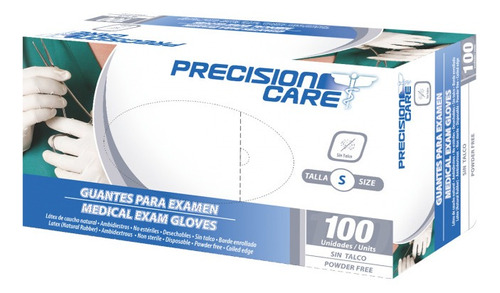 Guantes descartables Precision Care Examen color natural talle S de látex x 100 unidades