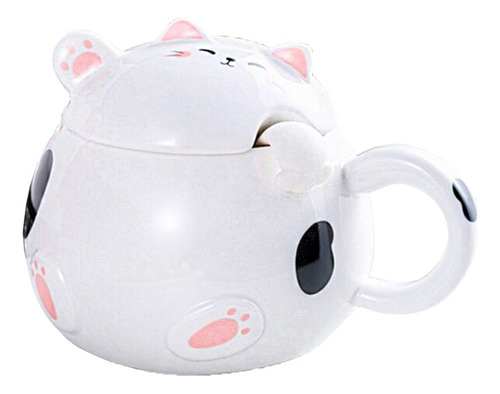 Taza Tazon De Ceramica Con Forma Gatito Cuchara Paw Kawai