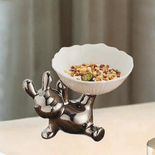 Estatua De Conejo Con Bandeja Para Guardar Llaves, Plata