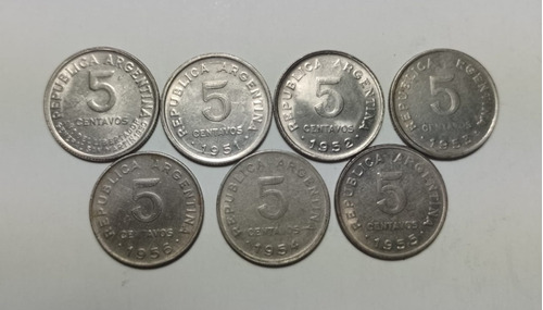 Argentina Lote De 5 Centavos 1950 A 1956 Con Conmemorativa