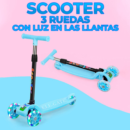 Patín Diablo Scooter Montable 3 Ruedas Luces Led Patineta Color Azul