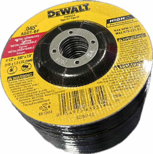 Discos De Corte Dewalt 4-1/2 Pulgadas. Caja X 1000