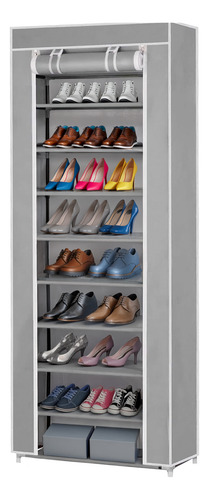 Zapatero 9 Niveles Rack Multiuso Organizador Estante Armable Gris Claro