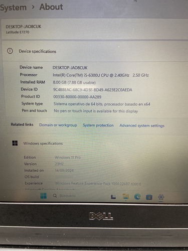 Laptop Dell Latitude E7270 Core I5, 8gb Ram, Cámara, Ssd (Usado)
