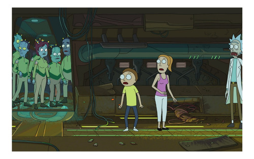 Póster Rick Morty Alienígenas Seres Azules Nave Frame Serie