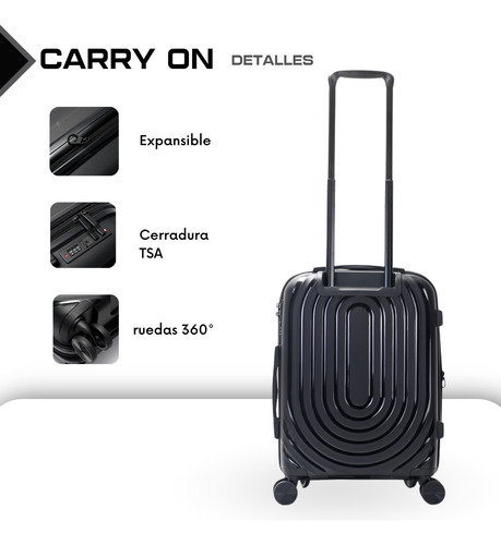 Valija Carry On Cabina 20 Pulgadas Equipaje De Mano De Viaje Negro Lisa