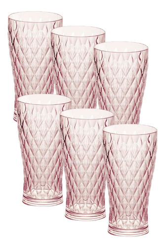 X6 Vaso Glamour Acrílico Rosa 500ml Carol