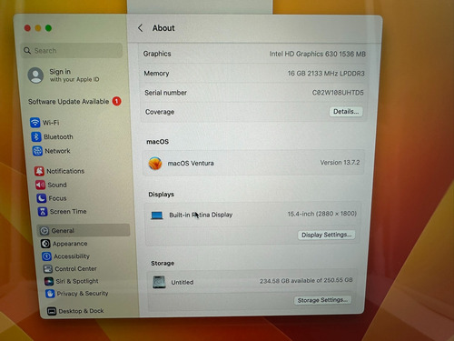 Macbook Retina 15 Touch Bar 2017 Intel I7 16gb 256ssd Pro555 (Reacondicionado)