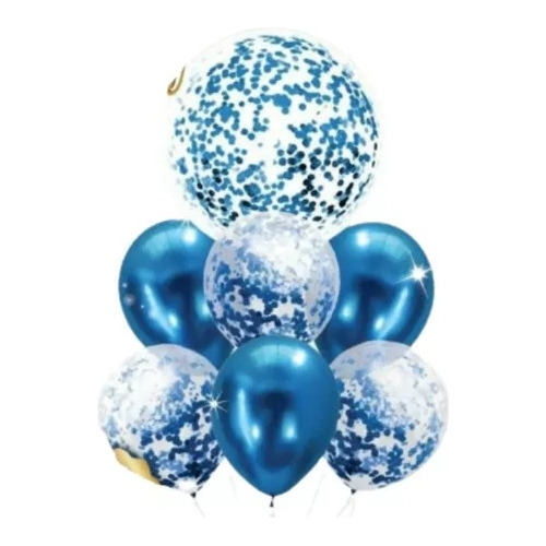 Set 9 Globos Cristal Confetti Chrome Esfera Gigante Cotillon