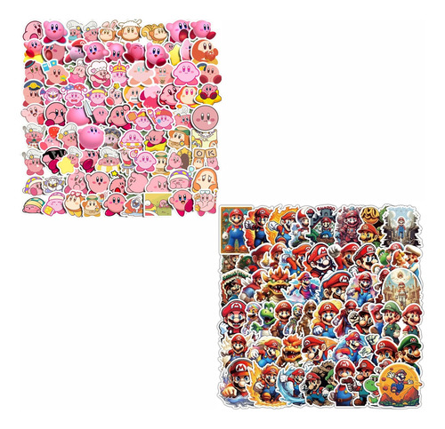 Kit 100 Adesivos Kirby + 50 Adesivos Mario - 150 Pcs Peças