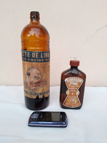 Lote Antigua Botella Protector Solar Y Aceite Lino Ver Leer