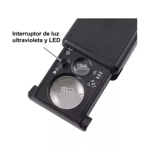 Lupa portátil plegable con lámpara LED UV, lupa de lectura de joyería, 30X,  60X, 90X