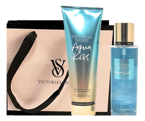 Set Loción, Crema Y Bolsa Victorias Secret Aqua Kiss Fresco