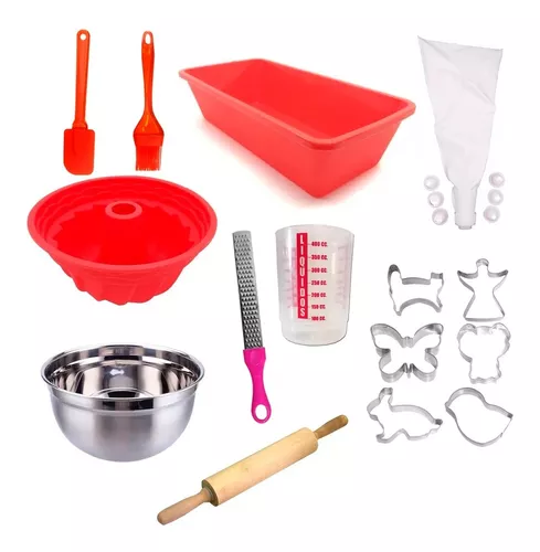 Set Repostería Kit Utensillos Cocina Pasteleria 10 Pzs Rojo