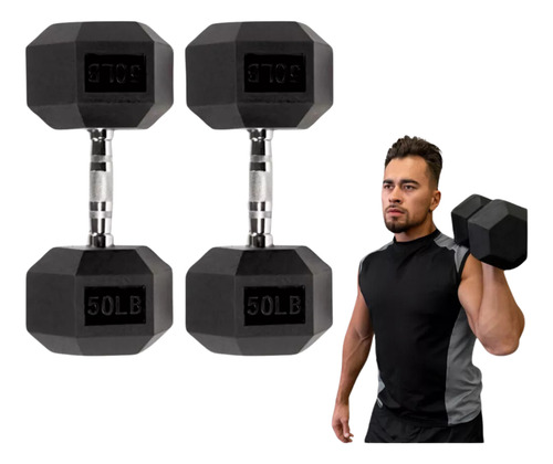 Set 2 Mancuernas 50 Lb 22.67 Kg C/u, Pesas Hexagonales Gym
