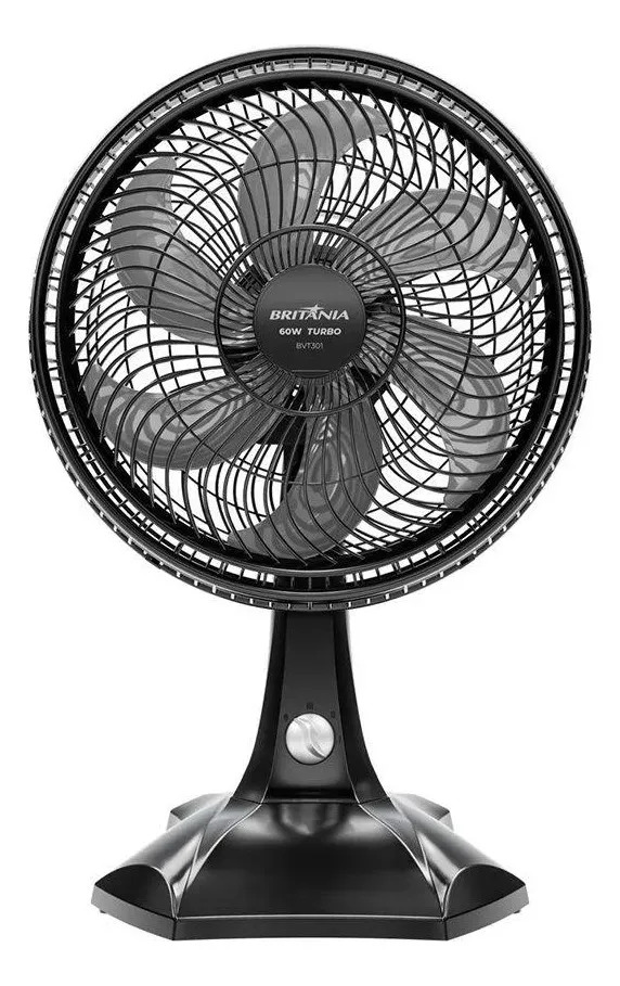 Ventilador De Mesa Britânia 30cm Bvt301 60w Preto Diâmetro 30 Cm Frequência 60 Hz Material Das Pás Plástico Quantidade De Pás 6