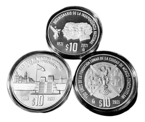 3 Monedas Conmemorativas Plata Proof Bicentenario 10 Pesos