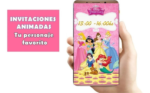 Invitacion Princesas Disney Video Bella Ariel Aurora Blanca