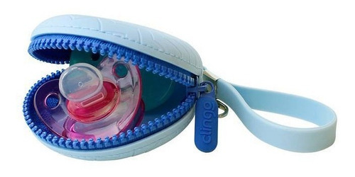 Porta Chupeta Bebê De Silicone Com Alça E Zíper - Clingo Cor Azul-claro