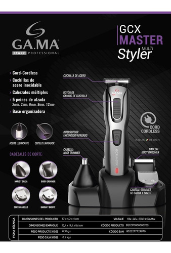 Imagen 9 de 10 de Cortadora De Pelo Gama Gcx623 Master Afeitadora 4 Cabezales