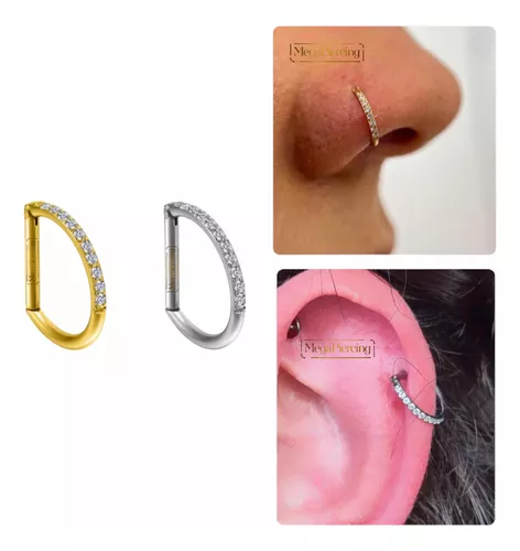 Piercing Titânio D Ring Orelha Click Cravejada