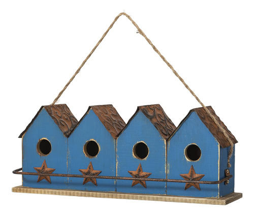 Glitzhome Casa De Pajaros De Madera Maciza Envejecida Azul R