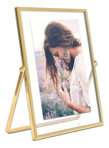 Porta Retrato Mesa 10x15 Metal E Vidro Dourado Lisa