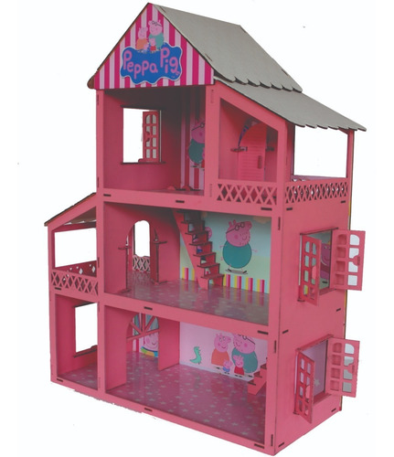 Imagem 3 de 3 de Casa Casinha Tema Peppa Adesivada 44 Móveis Mdf + Brinde