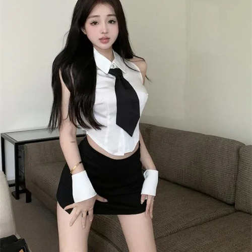 Top Corto Sin Mangas Para Mujer Con Corbata Y Mangas